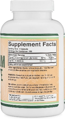 Picture of Magnesium Glycinate 400mg, 180 Capsules (Vegan Safe, Third Party Tested, Gluten Free, Non-GMO) High Absorption Magnesium by Double Wood Supplements