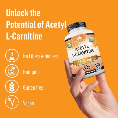 Picture of Acetyl L-Carnitine 1,500 mg High Potency Supports Energy Production, Sports Nutrition, Supports Memory/Focus - 100 Veggie Capsules