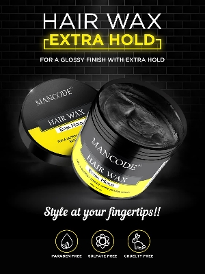 Picture of Mancode Extra Hold Hair Wax 100 gm for MEN | Long Lasting Stylist Look | Glossy Finish | Shine | Restylable Anytime, Easy Wash Off | No Paraben, Sulphate, Alcohol & Harmfull Chemicals