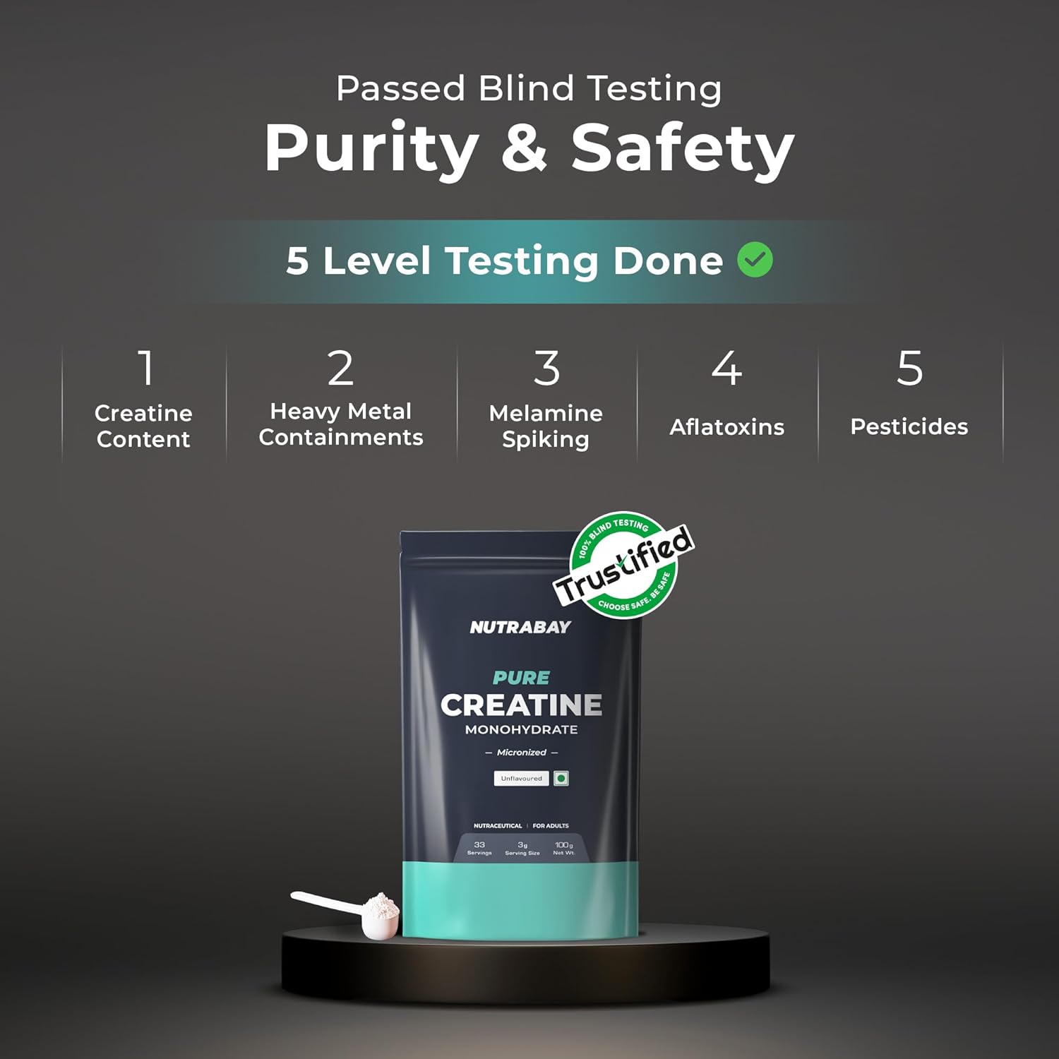 Picture of Nutrabay Pure Micronised Creatine Monohydrate Powder, (100g, Unflavoured), Pre/Post Workout Supplement for Muscle Gain & Recovery | Fast Absorbing, 33 Servings, for Athletic Performance & Power