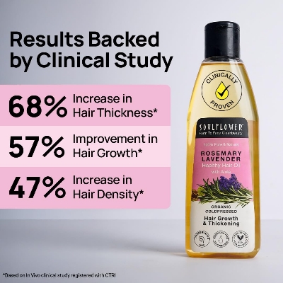 Picture of Soulflower Rosemary Lavender Hair Oil For Hair Growth, Hair Fall Control, Healthy Scalp, Long Hair, Rosemary, Lavender, Castor|100% Pure, Natural, Organic, Clinically Proven for Hair Growth, 120ml