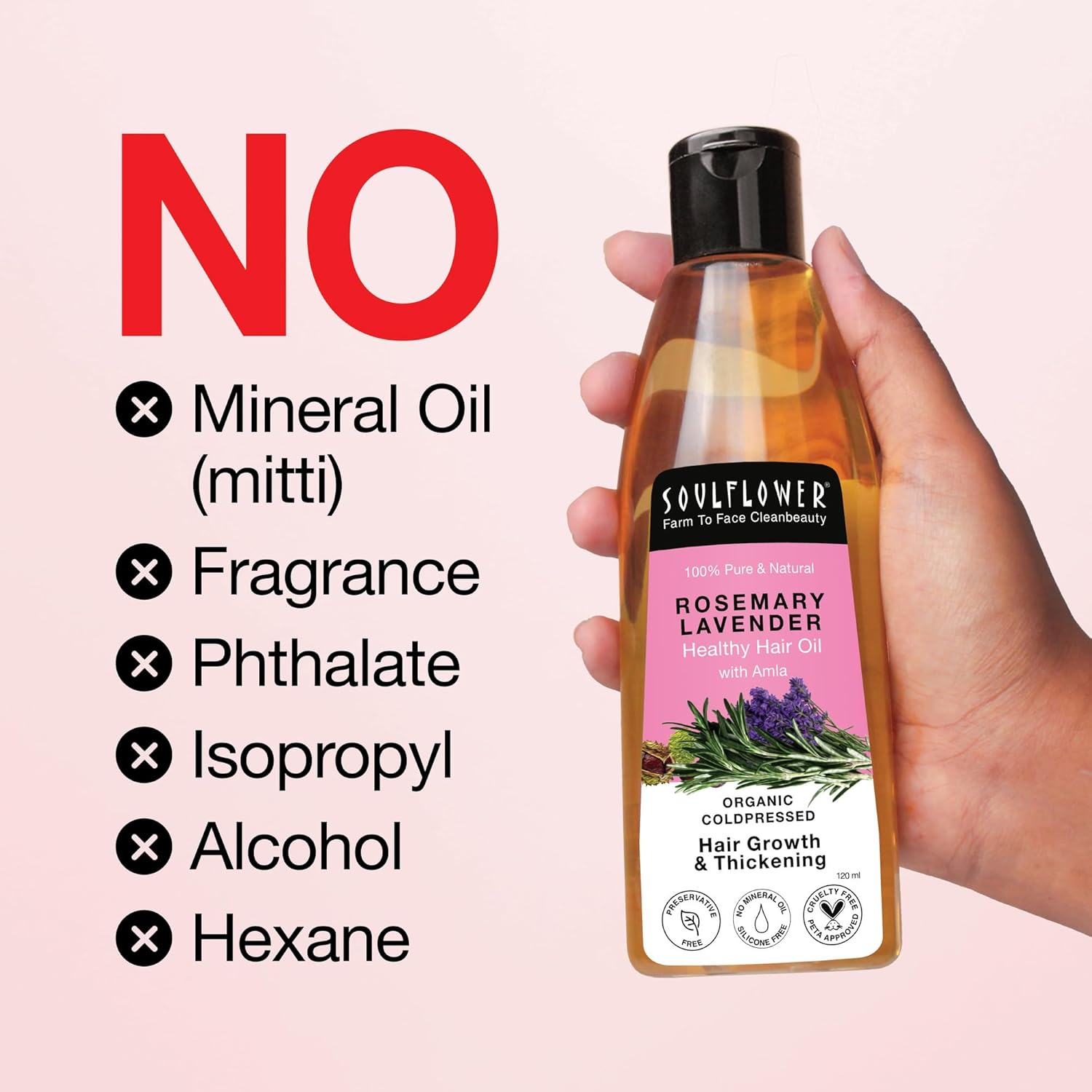 Picture of Soulflower Rosemary Lavender Hair Oil For Hair Growth, Hair Fall Control, Healthy Scalp, Long Hair, Rosemary, Lavender, Castor|100% Pure, Natural, Organic, Clinically Proven for Hair Growth, 120ml