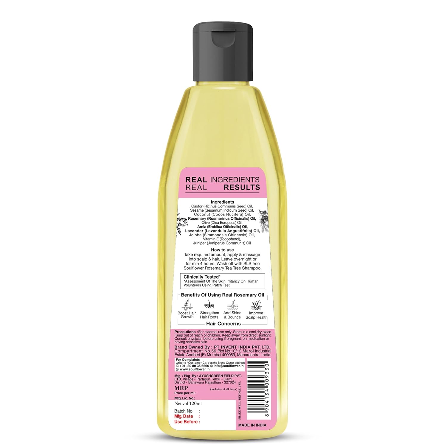 Picture of Soulflower Rosemary Lavender Hair Oil For Hair Growth, Hair Fall Control, Healthy Scalp, Long Hair, Rosemary, Lavender, Castor|100% Pure, Natural, Organic, Clinically Proven for Hair Growth, 120ml