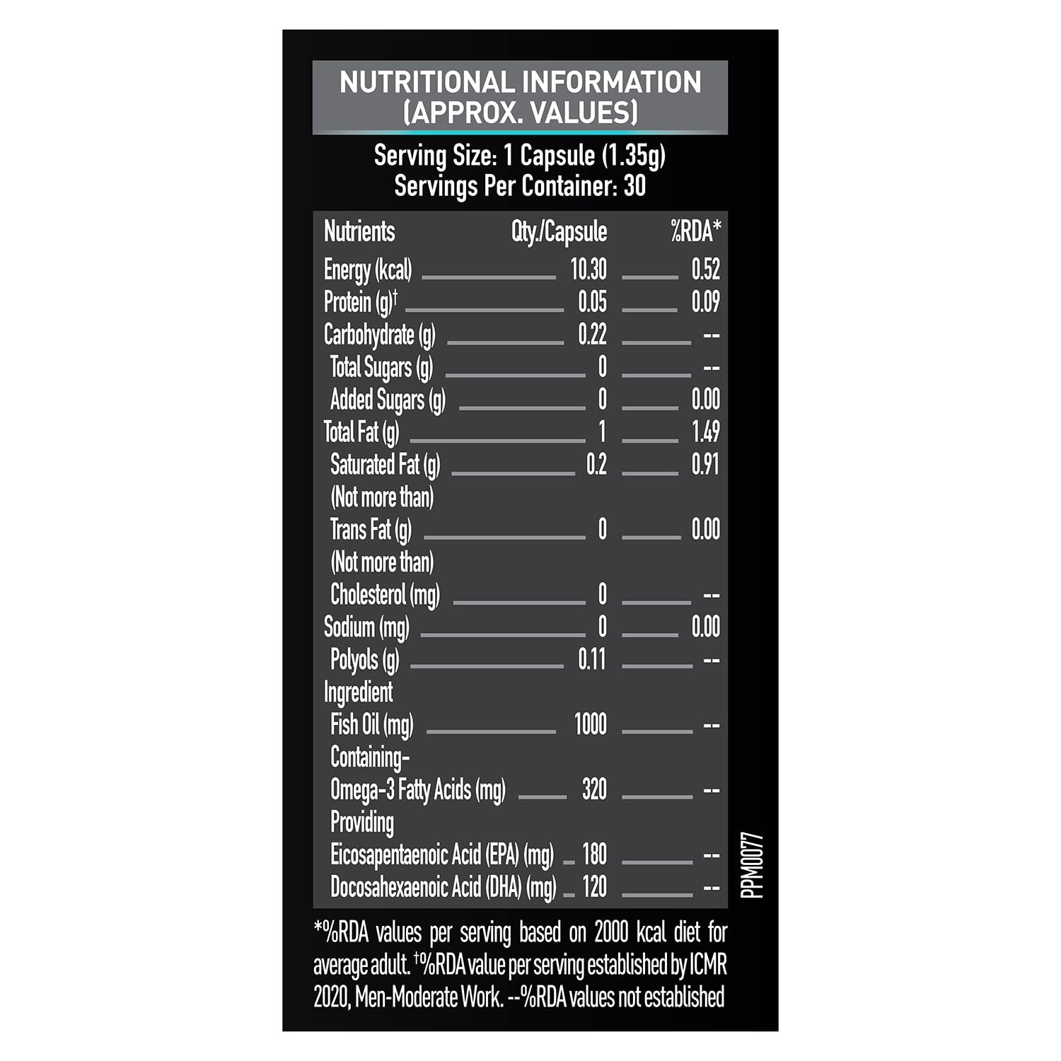 Picture of MuscleBlaze Omega 3 Fish Oil (30 Capsules) | Trustified Certified for Accuracy & Purity | 1000mg Omega 3 with 180mg EPA & 120mg DHA