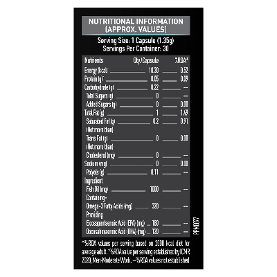 Picture of MuscleBlaze Omega 3 Fish Oil (30 Capsules) | Trustified Certified for Accuracy & Purity | 1000mg Omega 3 with 180mg EPA & 120mg DHA