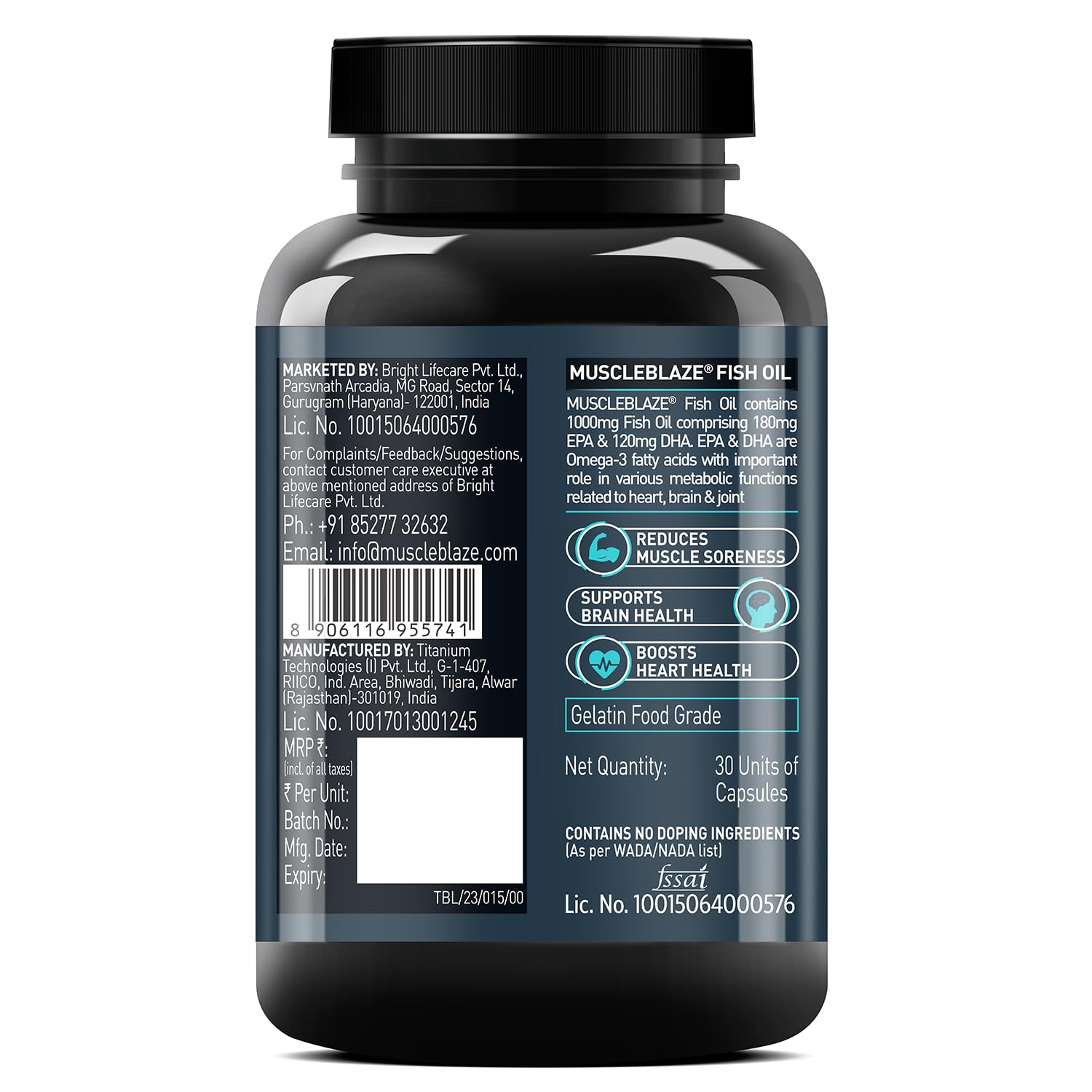 Picture of MuscleBlaze Omega 3 Fish Oil (30 Capsules) | Trustified Certified for Accuracy & Purity | 1000mg Omega 3 with 180mg EPA & 120mg DHA