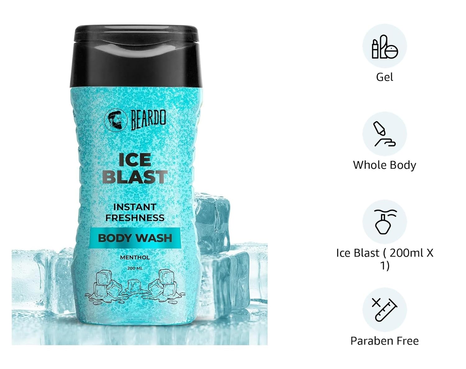 Picture of Beardo Ice Blast Body Wash For Men 200ml | Refreshing Menthol Cooling Instant Icy Cool Freshness Body Wash | Shower Gel For Summer Heat | For Skin Dryness