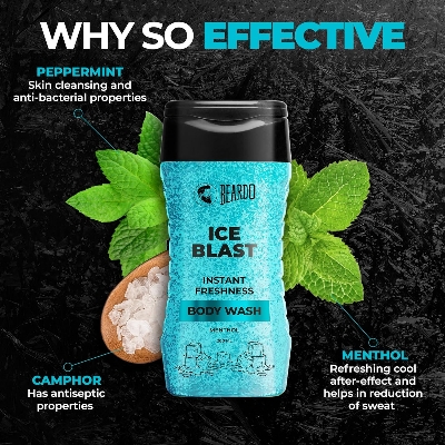 Picture of Beardo Ice Blast Body Wash For Men 200ml | Refreshing Menthol Cooling Instant Icy Cool Freshness Body Wash | Shower Gel For Summer Heat | For Skin Dryness