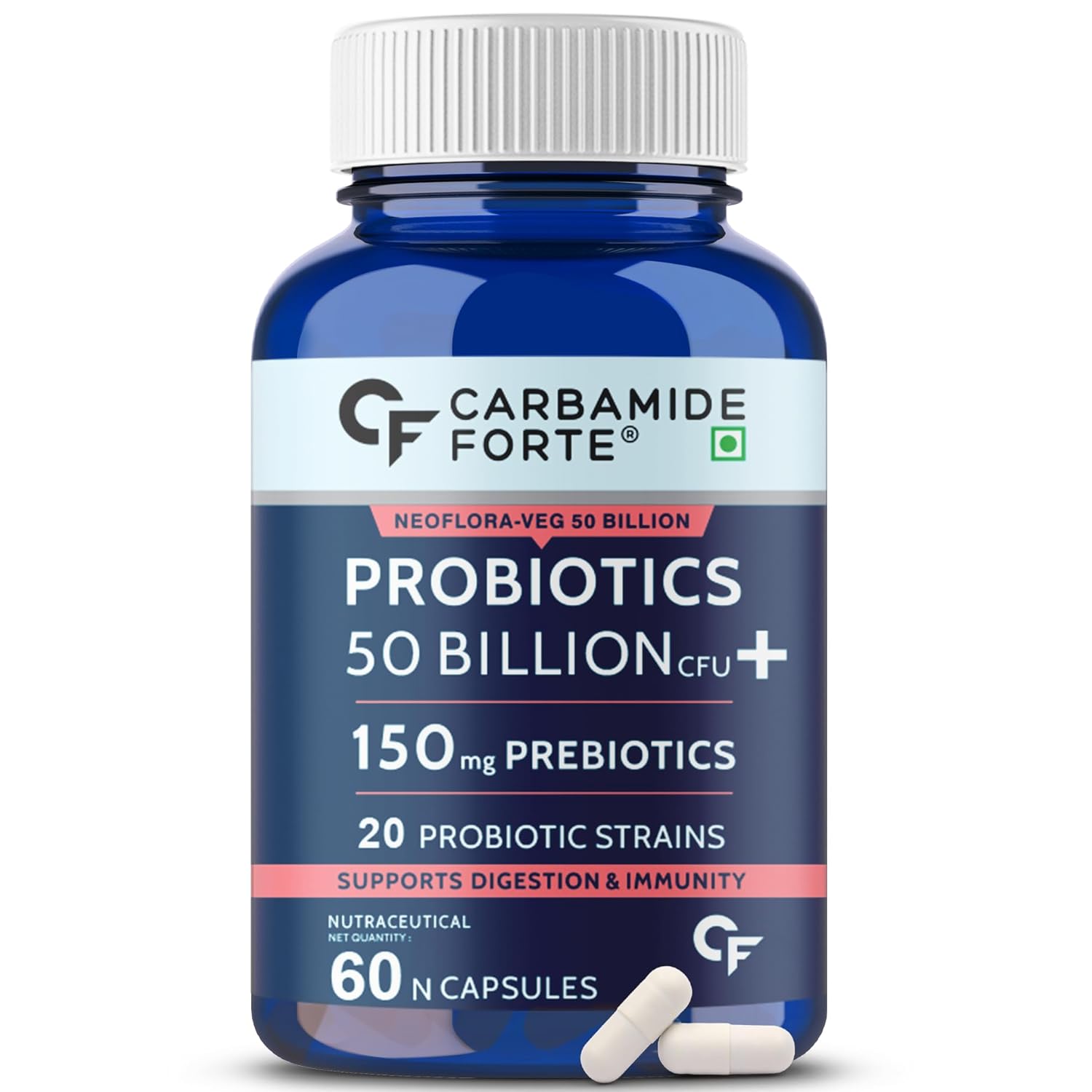 Picture of Carbamide Forte Probiotics Supplement 50 Billion CFU Gut Health Supplements with Probiotic | Gut Cleanse with Prebiotics and Probiotics | L Reuteri Probiotics Supplement for Gut Health – 60 Capsules