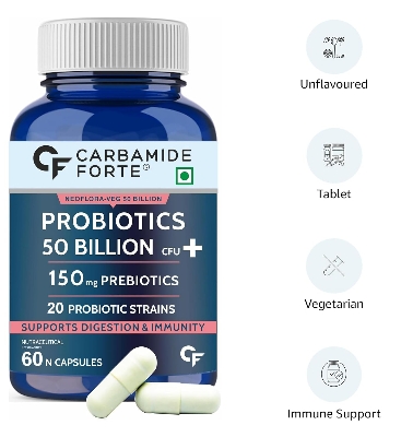 Picture of Carbamide Forte Probiotics Supplement 50 Billion CFU Gut Health Supplements with Probiotic | Gut Cleanse with Prebiotics and Probiotics | L Reuteri Probiotics Supplement for Gut Health – 60 Capsules