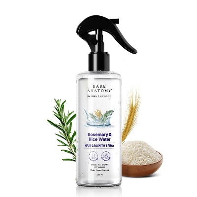 Picture of Bare Anatomy Nature x Science Rosemary Water Spray for Hair Growth & Hair Thickness with Rice Water |100% Natural Extract | Soft & Smooth Hair | Controls Hairfall & Adds Shine | Non-Greasy & Fast Absorbing | 200 ml