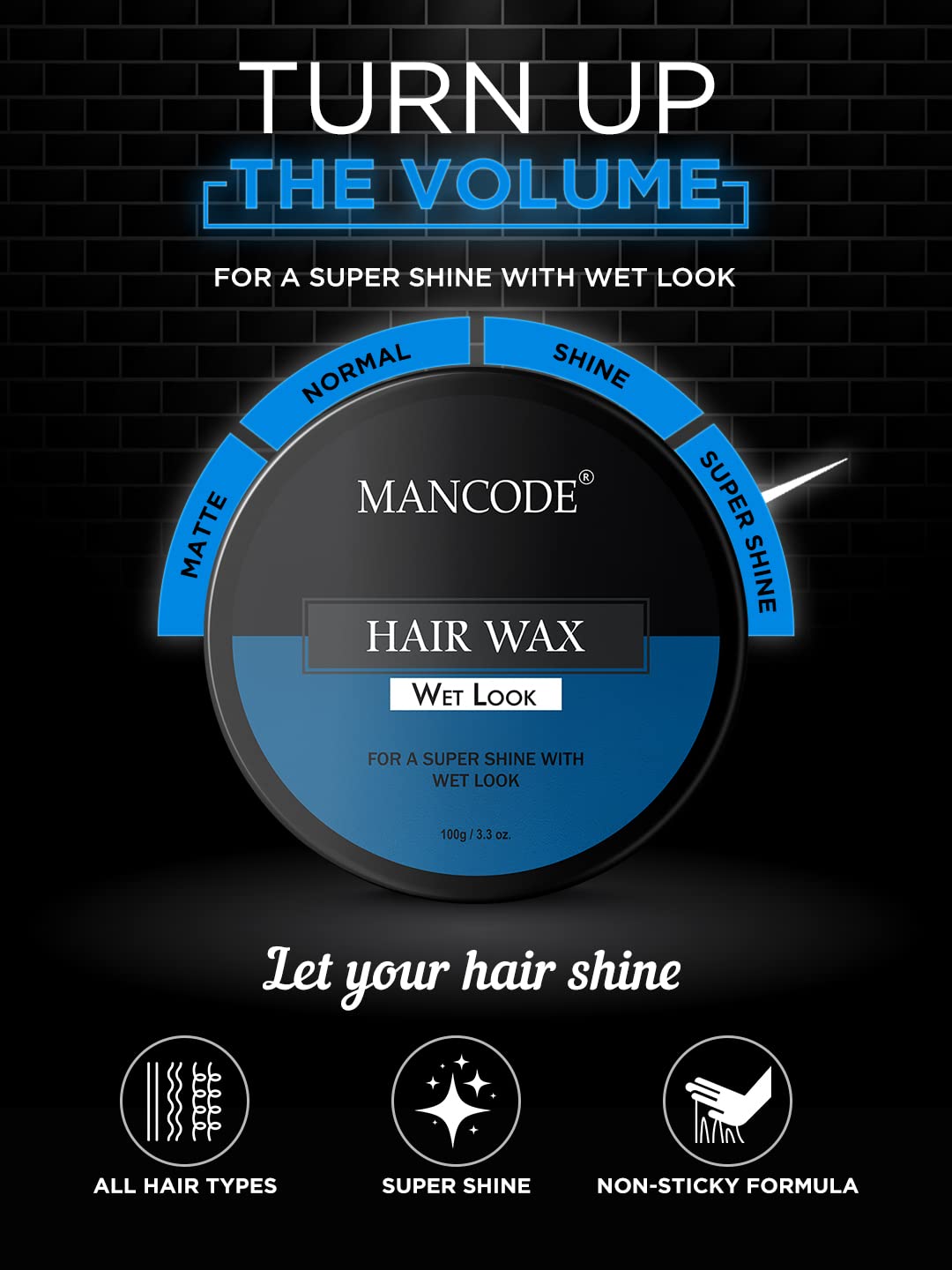Picture of Mancode Wet Look Hair Wax 100 gm for MEN | Long Lasting Stylist Look | Glossy Finish | Shine | Restylable Anytime, Easy Wash Off | No Paraben, Sulphate, Alcohol & Harmfull Chemicals