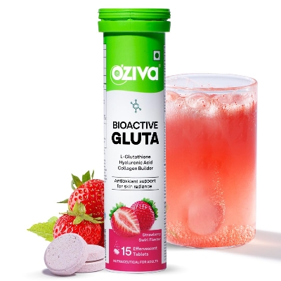 Picture of OZiva Bioactive Glutathione Tablets for Radiant Skin - 15 Effervescent Tablets (Pack of 1) | L-Glutathione, Lycopene, Vitamin C For Skin Glow & Anti-Pigmentation | Strawberry Swirl