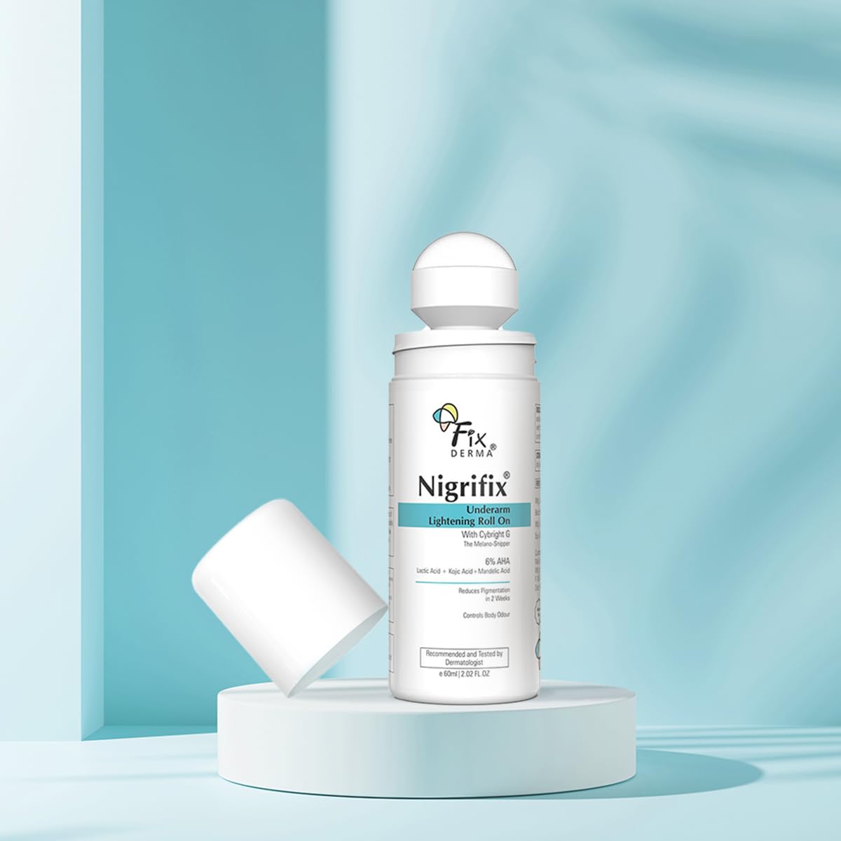 Picture of Fixderma Nigrifix Underarm Roll on with 6% AHA, Lactic Acid & 1% Mandelic Acid & Kojic Acid | Brightens Skin & Exfoliates Underarm | For All Skin Type, Men & Women - 60ml