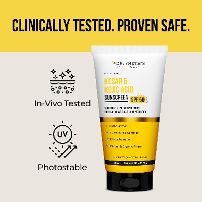 Picture of Dr. Sheth's Kesar & Kojic Acid Sunscreen with SPF 50 Pa++++ | For Pigmentation-Free Skin | No White Cast & Light Weight | For Daily Moisturization | For All Skin Types | 50 g