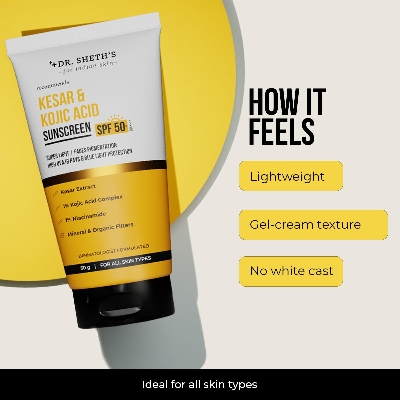 Picture of Dr. Sheth's Kesar & Kojic Acid Sunscreen with SPF 50 Pa++++ | For Pigmentation-Free Skin | No White Cast & Light Weight | For Daily Moisturization | For All Skin Types | 50 g