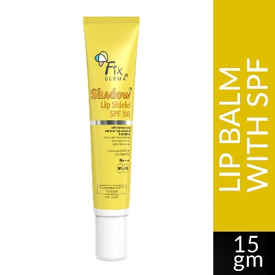 Picture of FIXDERMA Shadow Spf 50 Lip Shield Pa+++ Lip Balm Spf 50 With Theobroma Cacao Seed Butter,Virgin Coconut Oil & Glutathione Prevents Pigmentation & Sun Damage Sun Protector Uva & Uvb-15Gm,Yellow, All