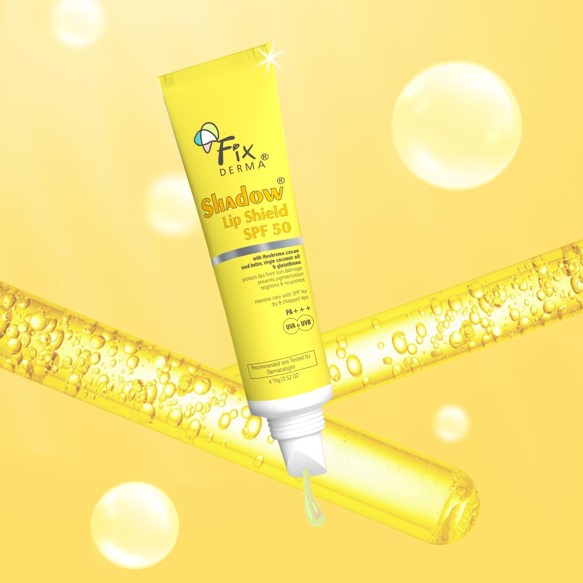 Picture of FIXDERMA Shadow Spf 50 Lip Shield Pa+++ Lip Balm Spf 50 With Theobroma Cacao Seed Butter,Virgin Coconut Oil & Glutathione Prevents Pigmentation & Sun Damage Sun Protector Uva & Uvb-15Gm,Yellow, All