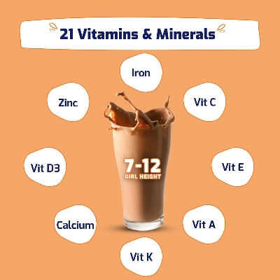 Picture of Gritzo SuperMilk Height+ (7-12y Girls), 10g Protein Powder (Double Chocolate, 400g) | Zero Refined Sugar, 21 Vitamins & Minerals