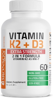 Picture of Bronson Vitamin K2 (MK7) with D3 Extra Strength Supplement Bone Health Non-GMO Formula 10,000 IU & 120 mcg MK-7 Easy to Swallow D K, 60 Capsules