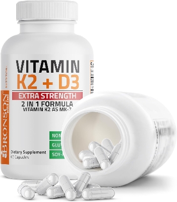 Picture of Bronson Vitamin K2 (MK7) with D3 Extra Strength Supplement Bone Health Non-GMO Formula 10,000 IU & 120 mcg MK-7 Easy to Swallow D K, 60 Capsules