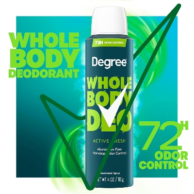 Picture of Degree Men Whole Body Deodorant Spray for Men, Active Fresh Scent, Aluminum Free 72H Odor Protection 4 oz