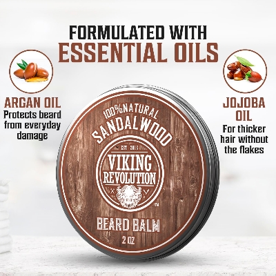 Picture of Viking Revolution Sandalwood Beard Balm - Beard Butter with Argan Oil, Beard Softener for Men with Jojoba Oil - Beard Moisturizer for Men with Beeswax - Beard Wax for Men
