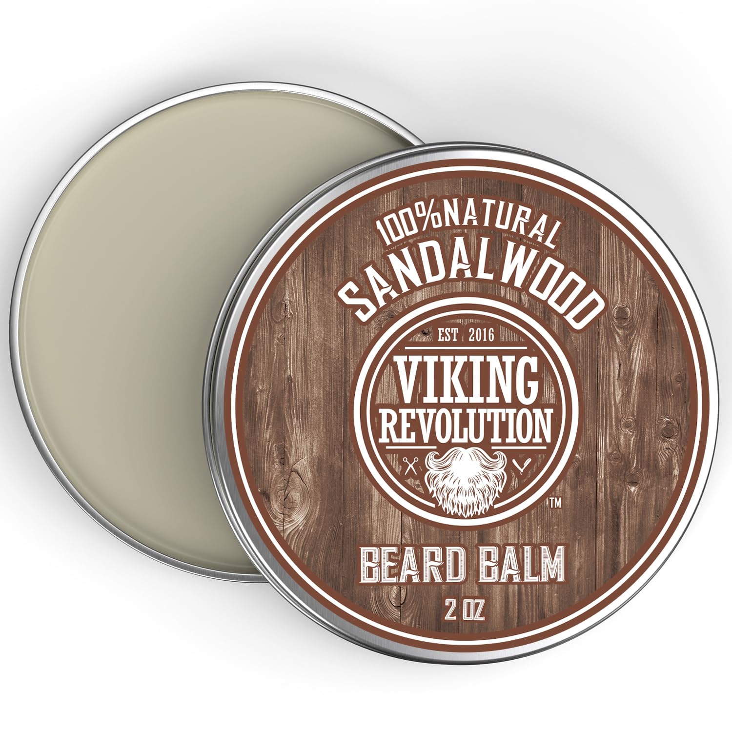 Picture of Viking Revolution Sandalwood Beard Balm - Beard Butter with Argan Oil, Beard Softener for Men with Jojoba Oil - Beard Moisturizer for Men with Beeswax - Beard Wax for Men