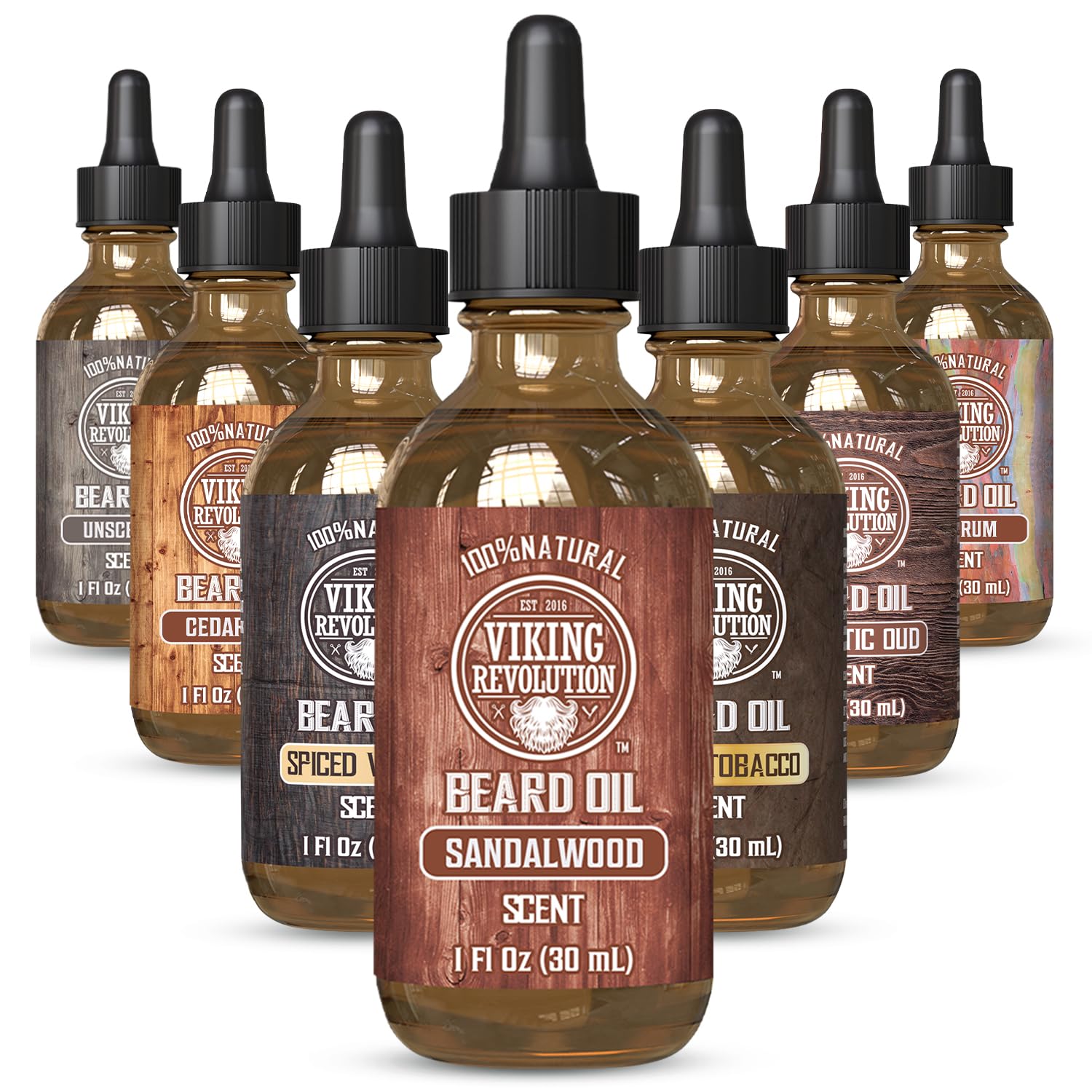 Picture of Viking Revolution Sandalwood Beard Oil for Men - Natural Mens Beard Oil with Argan Oil and Jojoba Oil - Beard Softener, Strengthens and Moisturizes - Beard Conditioner for Men