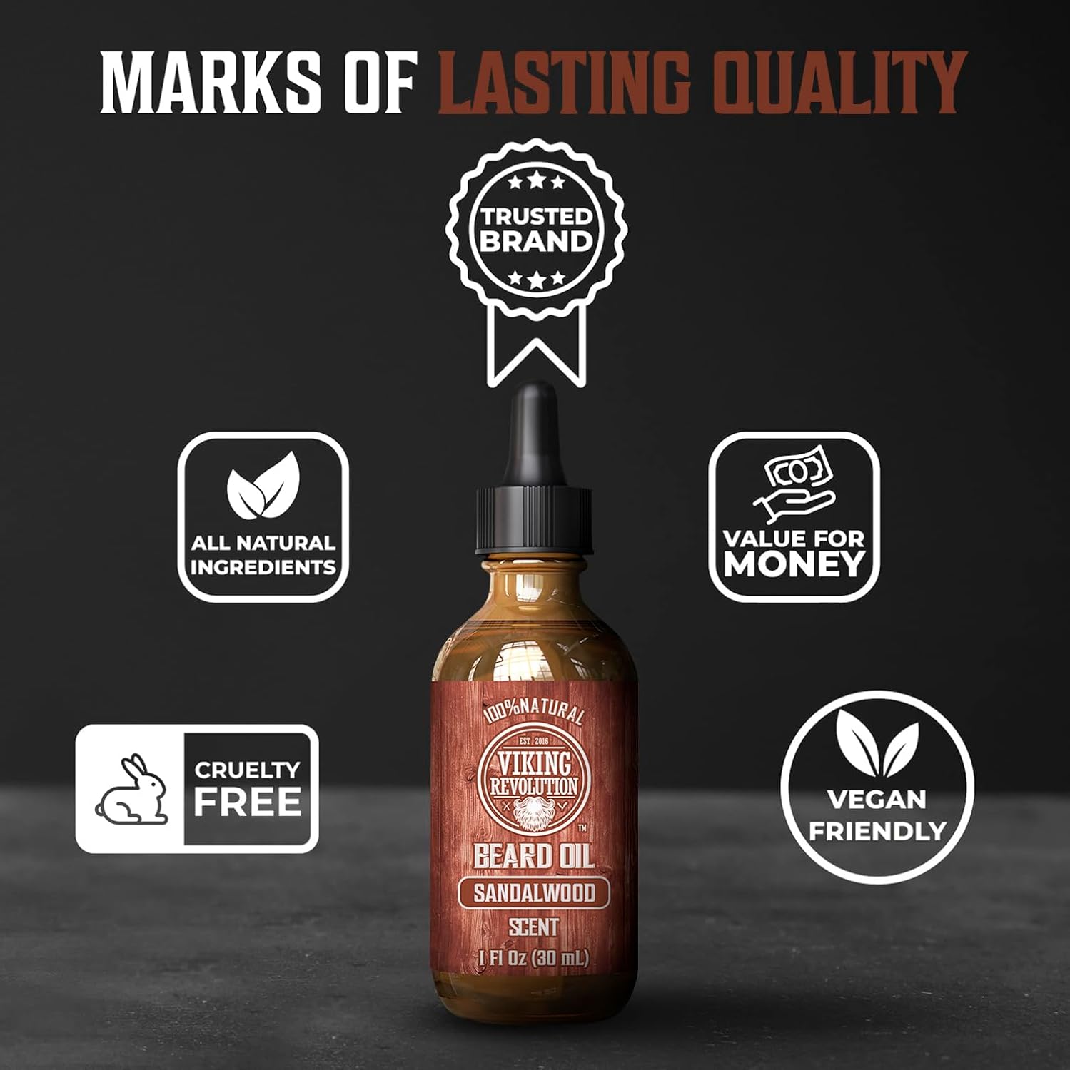 Picture of Viking Revolution Sandalwood Beard Oil for Men - Natural Mens Beard Oil with Argan Oil and Jojoba Oil - Beard Softener, Strengthens and Moisturizes - Beard Conditioner for Men