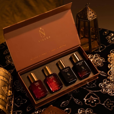 Picture of Nisara Long-Lasting Unisex Oud Gift Set 4x15ml(60ml) | Notes:- Rose, Musk, Leather, Woody Oud | Travel & Pocket-Friendly Perfume Kit for All Moods & Occasions
