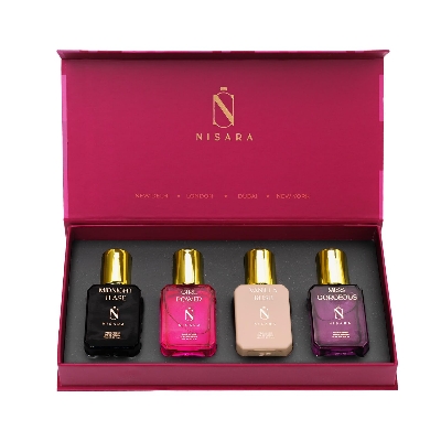 Picture of Nisara Long Lasting Woman Perfume Gift Set 4x15ml(60ml) | Notes:- Warm Vanilla, Floral Woody Musky with | Midnight Tease | Girl Power | Vanilla Rush | Miss Gorgeous | Travel & Pocket friendly perfume kit for all moods & occasions