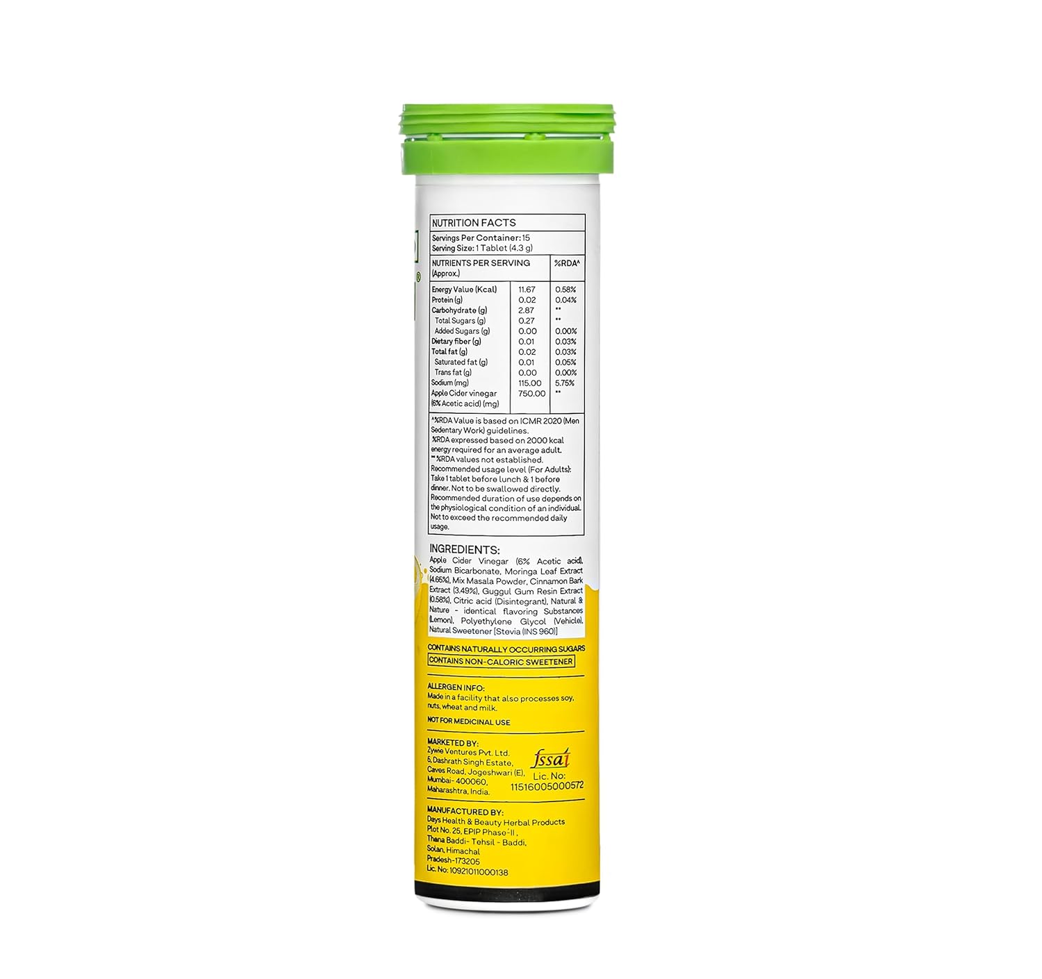 Picture of OZiva ACV Moringa | Control Cravings I Apple Cider Vinegar, Cinnamon, Guggul I No Maltodextrin & No Added Sugar I 15 Effervescent Tablets - Lemon Masala