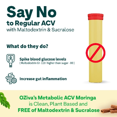 Picture of OZiva ACV Moringa | Control Cravings I Apple Cider Vinegar, Cinnamon, Guggul I No Maltodextrin & No Added Sugar I 15 Effervescent Tablets - Lemon Masala