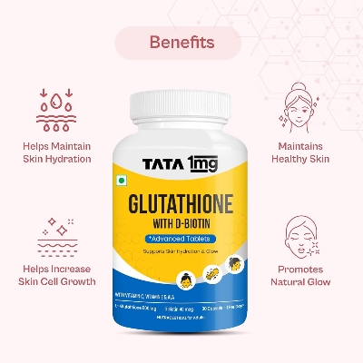 Picture of Tata 1mg Glutathione Advanced Capsule with Vitamin C,E, Biotin & Grape Seed Extract,For Skin Glow,Hydration & Radiance, Pack of 30 Tablets