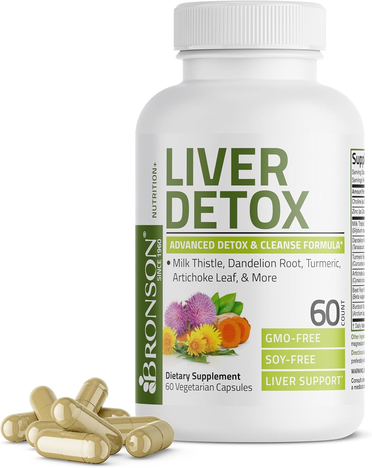 Picture of Bronson Liver Detox Advanced Detox & Cleansing Formula Supports Health Liver Function with Milk Thistle, Dandelion Root, Turmeric, Artichoke Leaf & More, Non-GMO, 60 Vegetarian Capsules