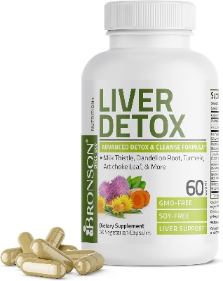 Picture of Bronson Liver Detox Advanced Detox & Cleansing Formula Supports Health Liver Function with Milk Thistle, Dandelion Root, Turmeric, Artichoke Leaf & More, Non-GMO, 60 Vegetarian Capsules