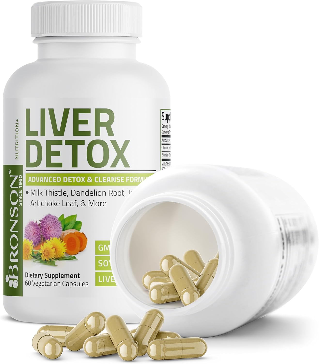 Picture of Bronson Liver Detox Advanced Detox & Cleansing Formula Supports Health Liver Function with Milk Thistle, Dandelion Root, Turmeric, Artichoke Leaf & More, Non-GMO, 60 Vegetarian Capsules