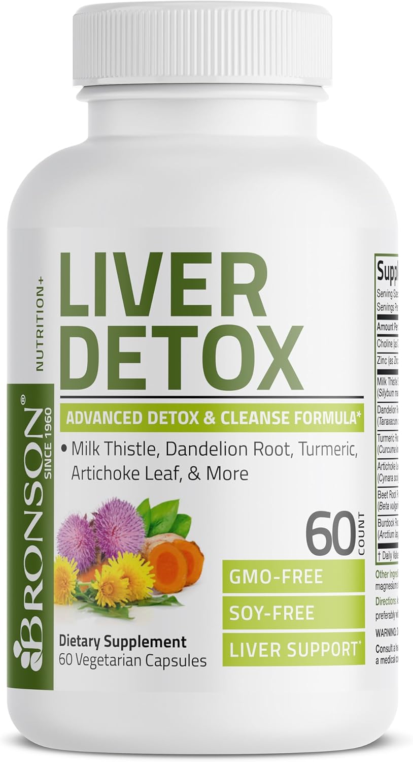 Picture of Bronson Liver Detox Advanced Detox & Cleansing Formula Supports Health Liver Function with Milk Thistle, Dandelion Root, Turmeric, Artichoke Leaf & More, Non-GMO, 60 Vegetarian Capsules