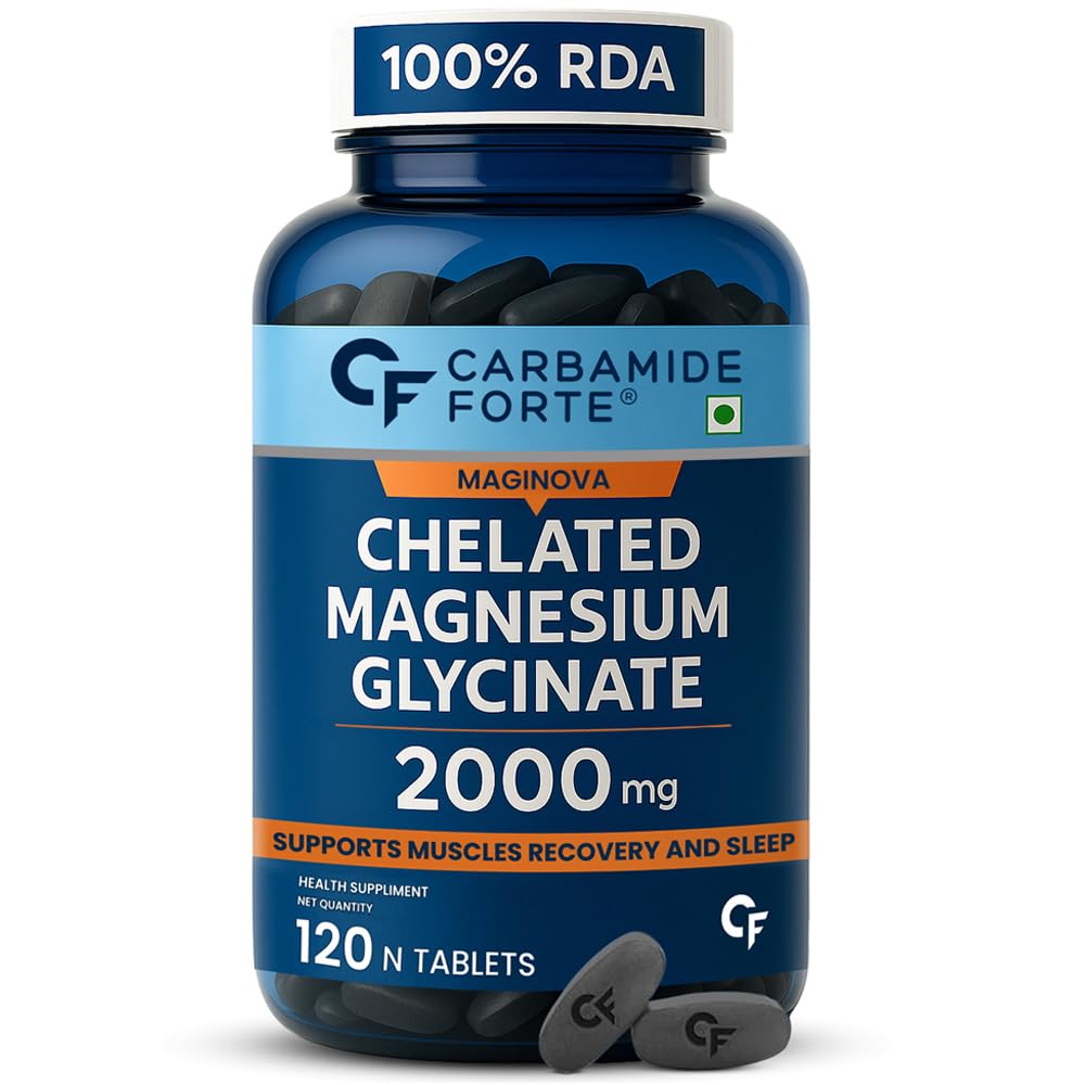 Picture of Carbamide Forte Chelated Magnesium Glycinate Supplement 2000mg Per Serving | Magnesium Supplement Supports Muscle Recovery & Better Sleep - 120 Veg Tablets