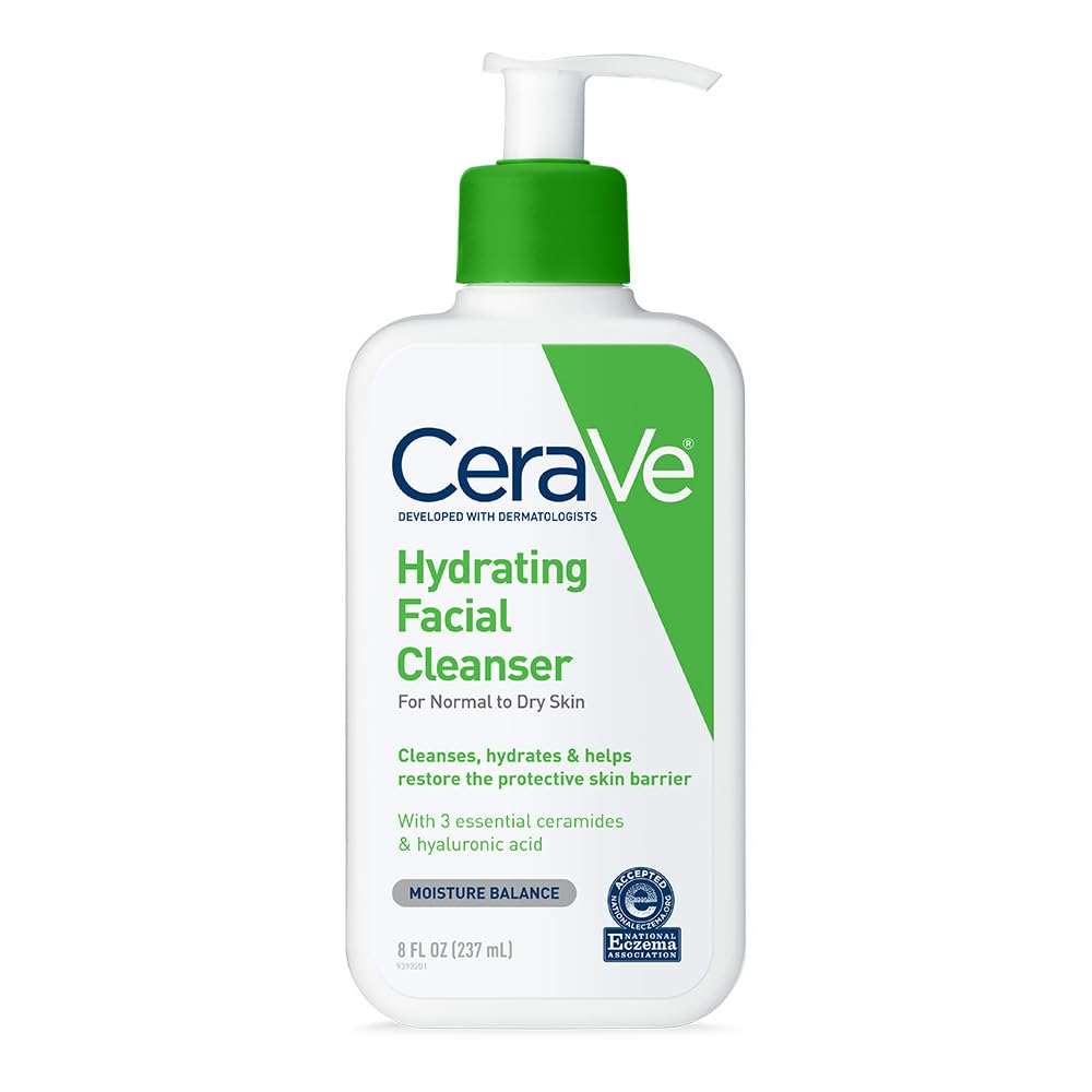 Picture of CeraVe Hydrating Facial Cleanser, Moisturizing Face Wash For Dry Skin, Hyaluronic Acid + Ceramides + Glycerin, Hydrating Cleanser For Normal To Dry Skin, National Eczema Association Certified-237 ml(packaging may vary)