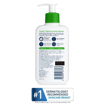 Picture of CeraVe Hydrating Facial Cleanser, Moisturizing Face Wash For Dry Skin, Hyaluronic Acid + Ceramides + Glycerin, Hydrating Cleanser For Normal To Dry Skin, National Eczema Association Certified-237 ml(packaging may vary)