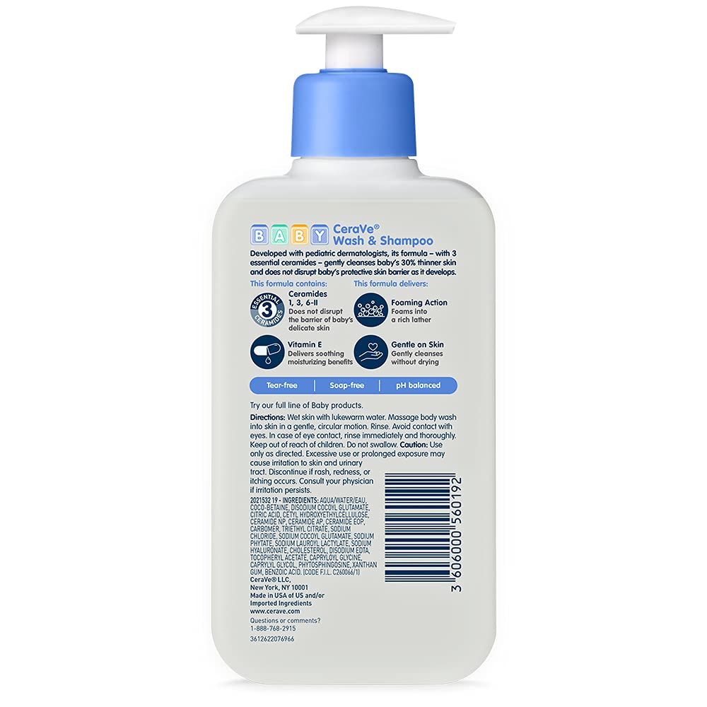 Picture of CeraVe Baby Wash & Shampoo, Fragrance, Paraben, & Sulfate Free Shampoo for Tear-Free Baby Bath Time, 8 Ounce-237 ml