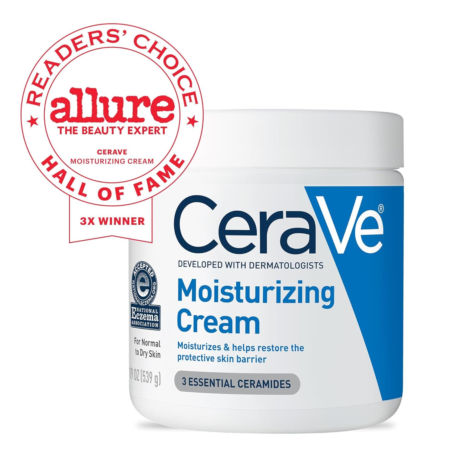Picture of CeraVe Moisturizing Cream, Body and Face Moisturizer for Dry Skin, Body Cream with Hyaluronic Acid and Ceramides, Daily Moisturizer, Oil-Free, Fragrance Free, Non-Comedogenic, 19 Ounce-539 gram