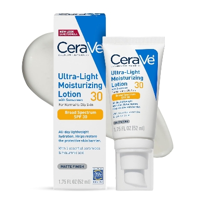 Picture of CeraVe Ultra-Light Moisturizing Lotion With SPF 30, Daily Face Moisturizer with SPF, Formulated with Hyaluronic Acid & Ceramides, Broad Spectrum SPF, Oil Free, Matte Finish, 1.7 Ounce