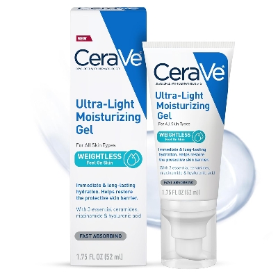 Picture of CeraVe Ultra-Light Moisturizing Gel, Hydrating Gel Face Moisturizer For Men & For Women with Ceramides, Niacinamide, Hyaluronic Acid, Fragrance Free, Oil-Free, Mattifying Moisturizer, 1.75 FL Oz