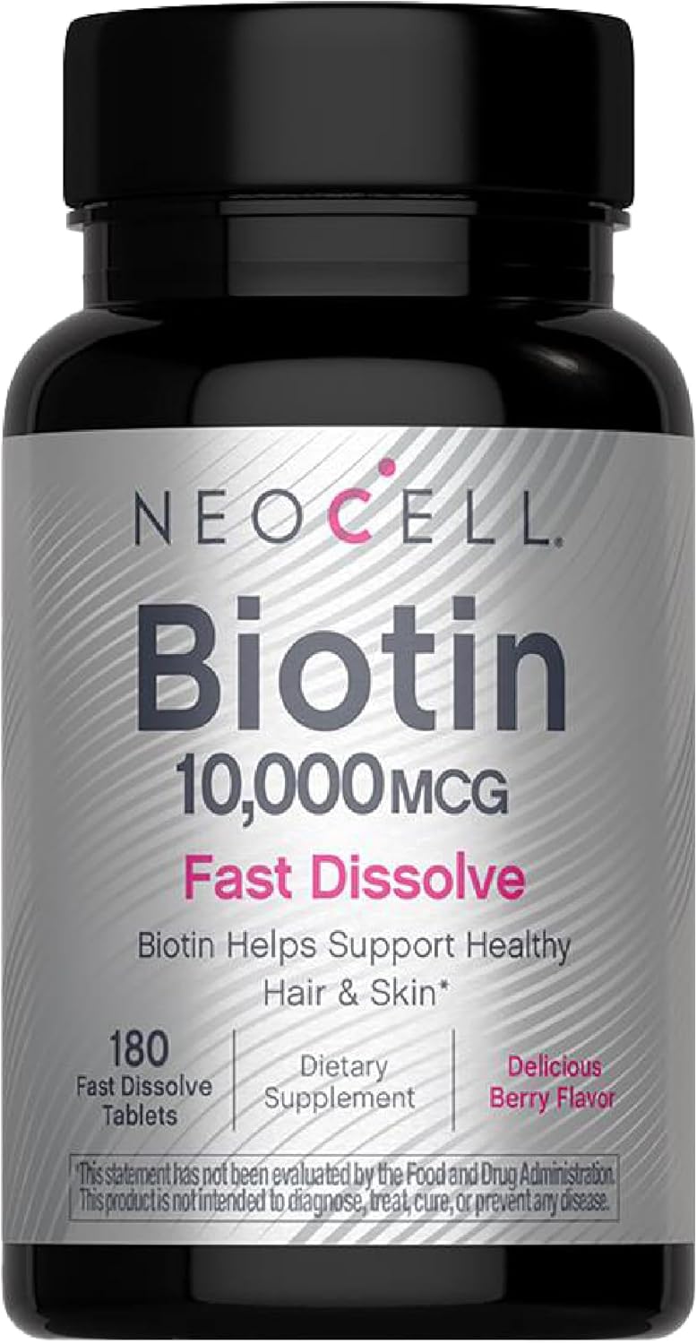 Picture of NeoCell Biotin 10000mcg Fast Dissolve Tablets | 180 Count | for Women and Men | Berry Flavor Supplement | Hair, Skin, and Nails