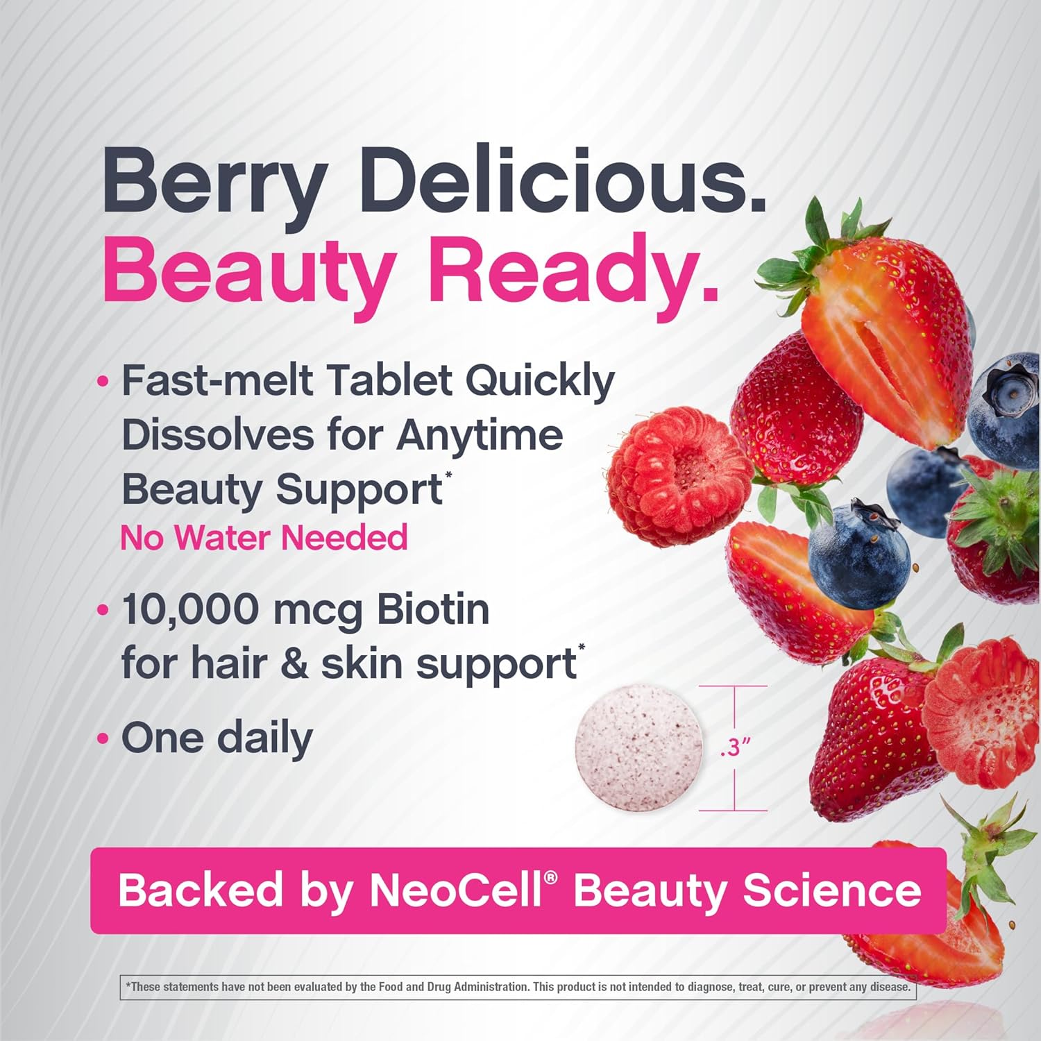 Picture of NeoCell Biotin 10000mcg Fast Dissolve Tablets | 180 Count | for Women and Men | Berry Flavor Supplement | Hair, Skin, and Nails