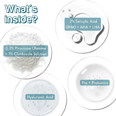 Picture of WishCare Hydrating AHA BHA Anti Dandruff Shampoo For Women & Men- Piroctone Olamine, Salicylic Acid, LHA, Climbazole, Pre+Probiotics & Hyaluronic Acid - Paraben & Sulphate Free Shampoo 250ml