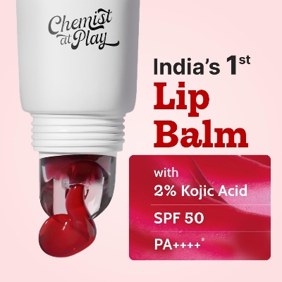 Picture of Chemist At Play Cherry Tinted Lip Balm for Dry, Chapped & Pigmented Lips | Gives 24 hours moisturization | SPF 50 PA+++ | Has 2% Kojic Acid, Hyaluronic Acid, ceramides & Peptides | 10gms